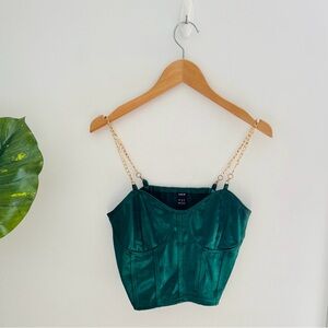 SHEIN | Emerald Green Gold Chain Strap Cropped Tank Top Medium